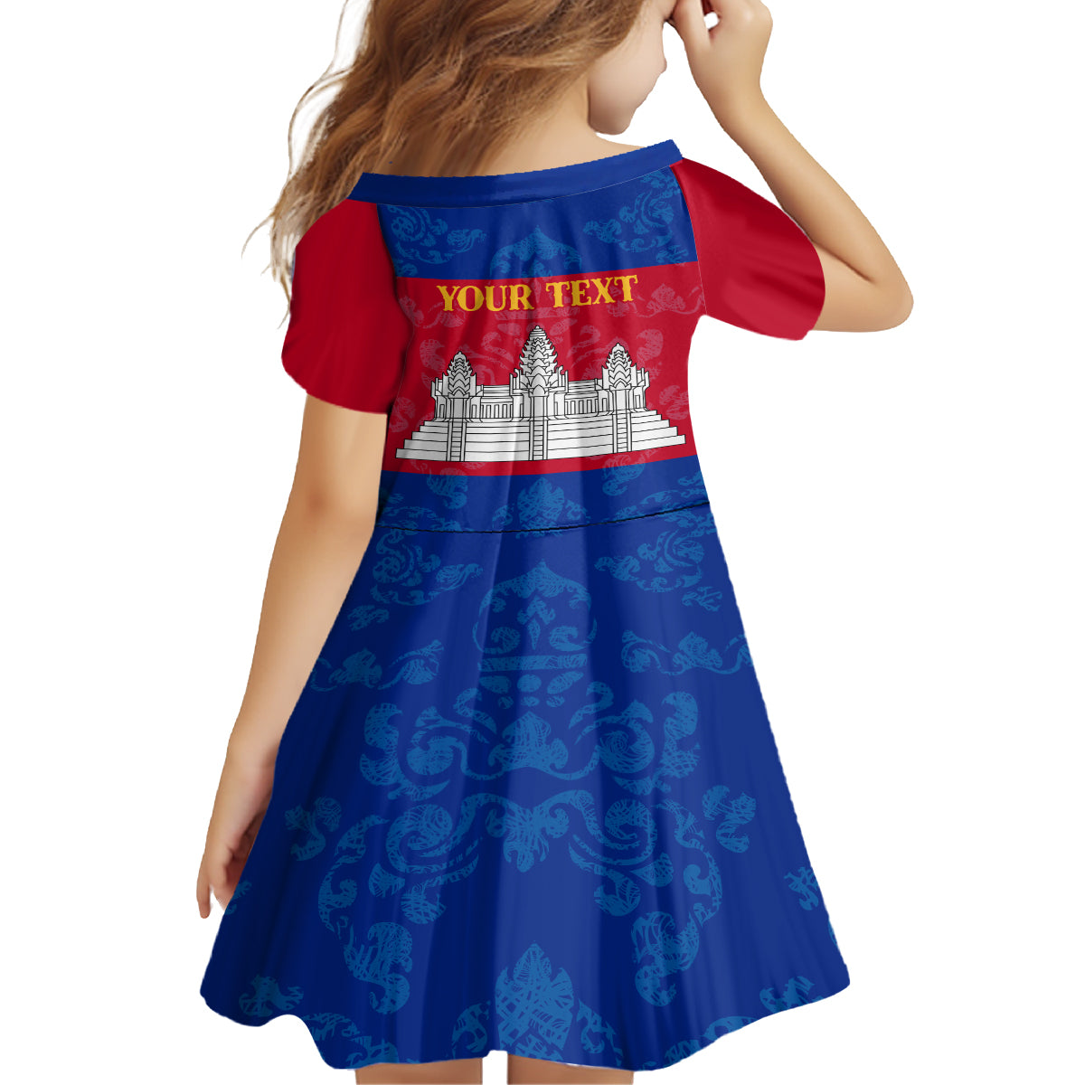 Personalised Cambodia Kid Short Sleeve Dress With Simple Flag Style - Wonder Print Shop