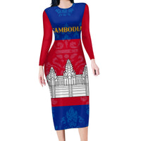 Personalised Cambodia Long Sleeve Bodycon Dress With Simple Flag Style - Wonder Print Shop
