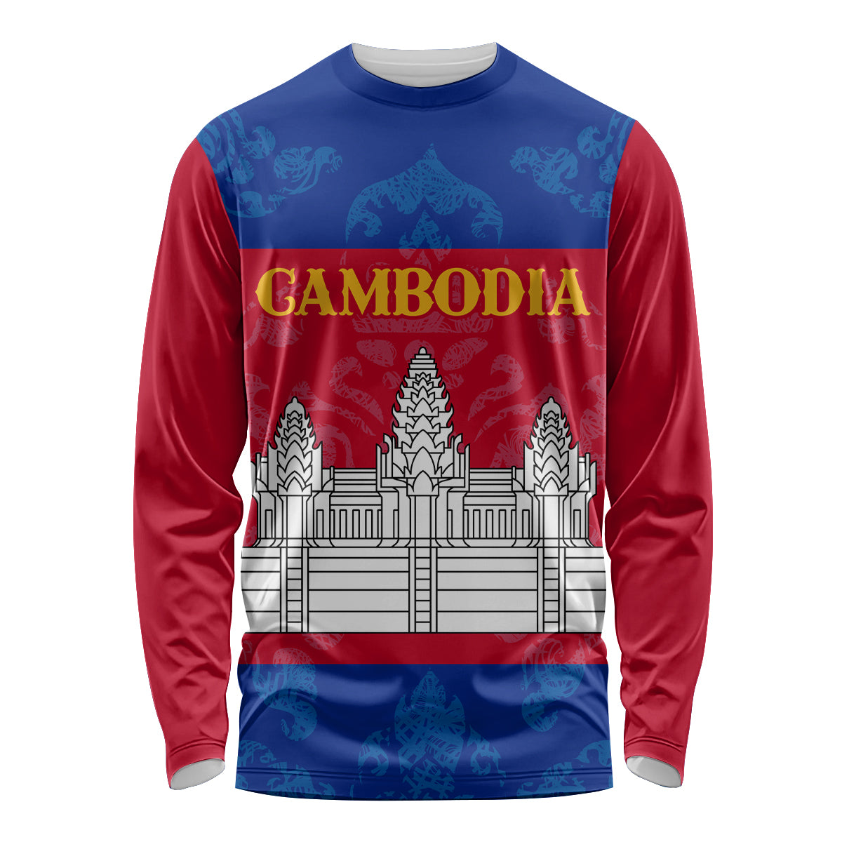 Personalised Cambodia Long Sleeve Shirt With Simple Flag Style - Wonder Print Shop