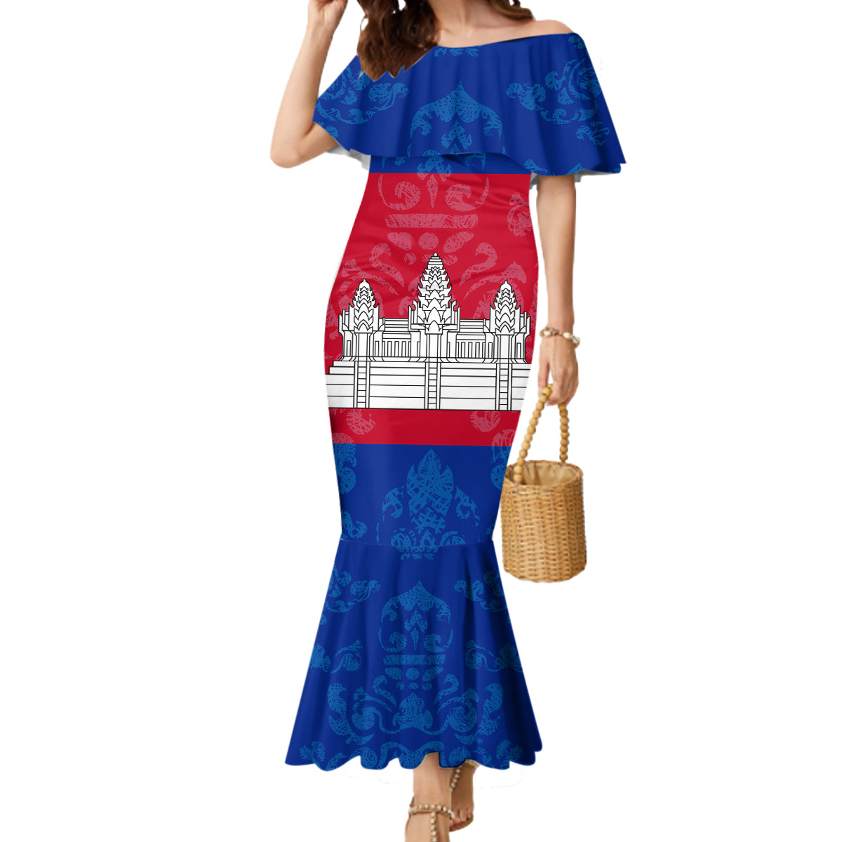 Personalised Cambodia Mermaid Dress With Simple Flag Style - Wonder Print Shop
