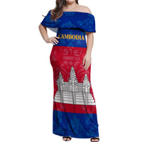 Personalised Cambodia Off Shoulder Maxi Dress With Simple Flag Style - Wonder Print Shop