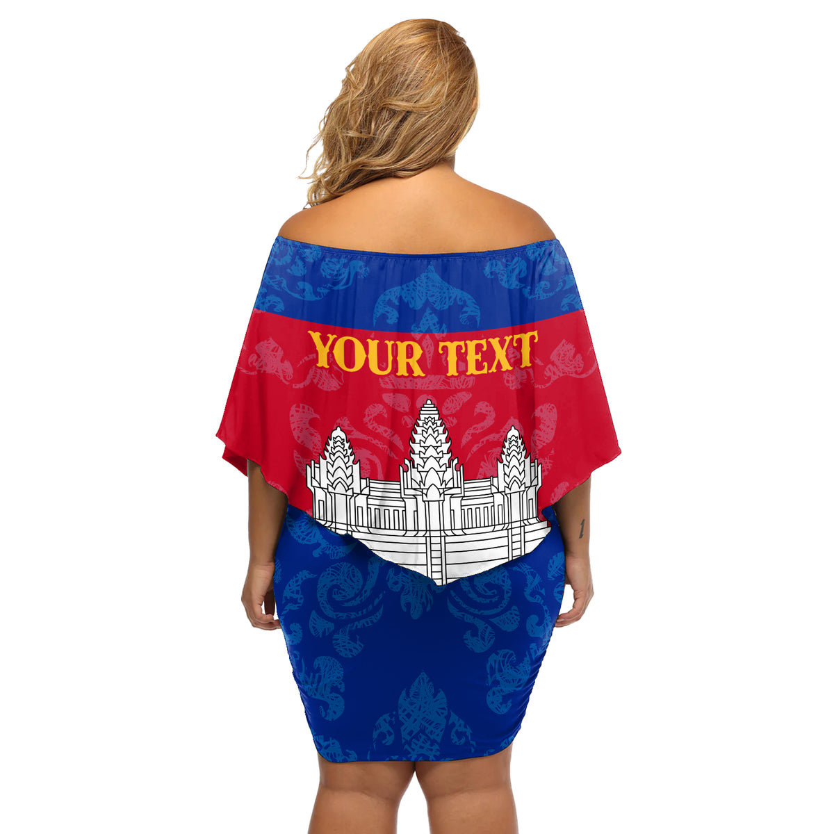 Personalised Cambodia Off Shoulder Short Dress With Simple Flag Style - Wonder Print Shop