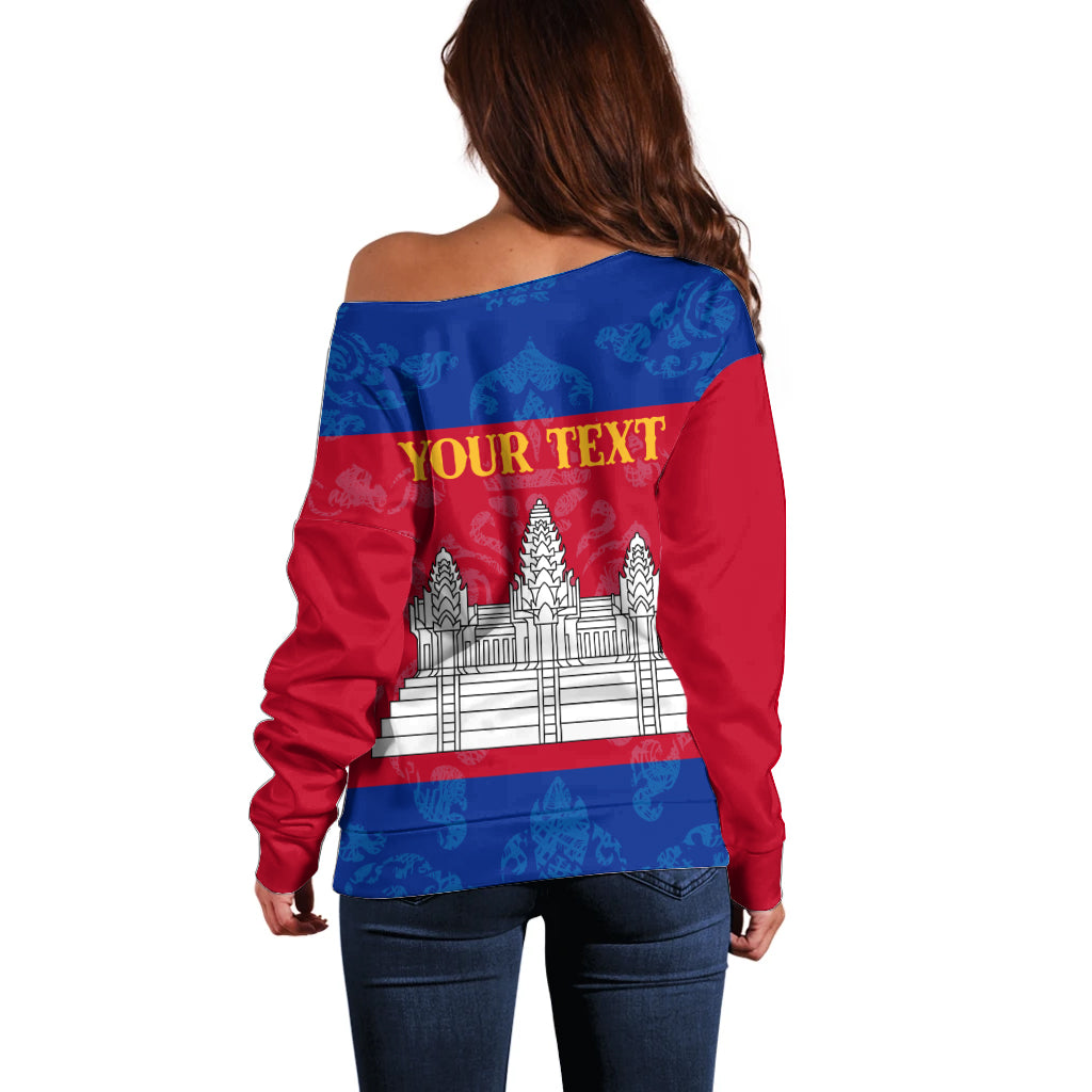 Personalised Cambodia Off Shoulder Sweater With Simple Flag Style - Wonder Print Shop