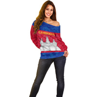 Personalised Cambodia Off Shoulder Sweater With Simple Flag Style - Wonder Print Shop
