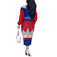 Personalised Cambodia Off The Shoulder Long Sleeve Dress With Simple Flag Style - Wonder Print Shop