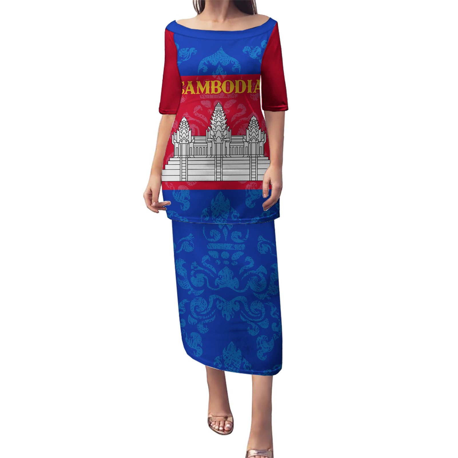 Personalised Cambodia Puletasi With Simple Flag Style - Wonder Print Shop