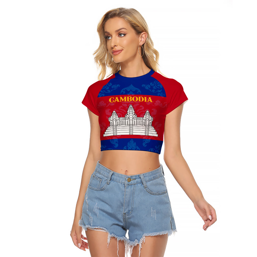 Personalised Cambodia Raglan Cropped T Shirt With Simple Flag Style - Wonder Print Shop