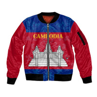 Personalised Cambodia Sleeve Zip Bomber Jacket With Simple Flag Style - Wonder Print Shop