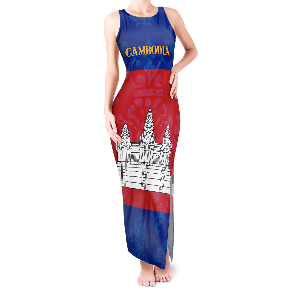 Personalised Cambodia Tank Maxi Dress With Simple Flag Style - Wonder Print Shop