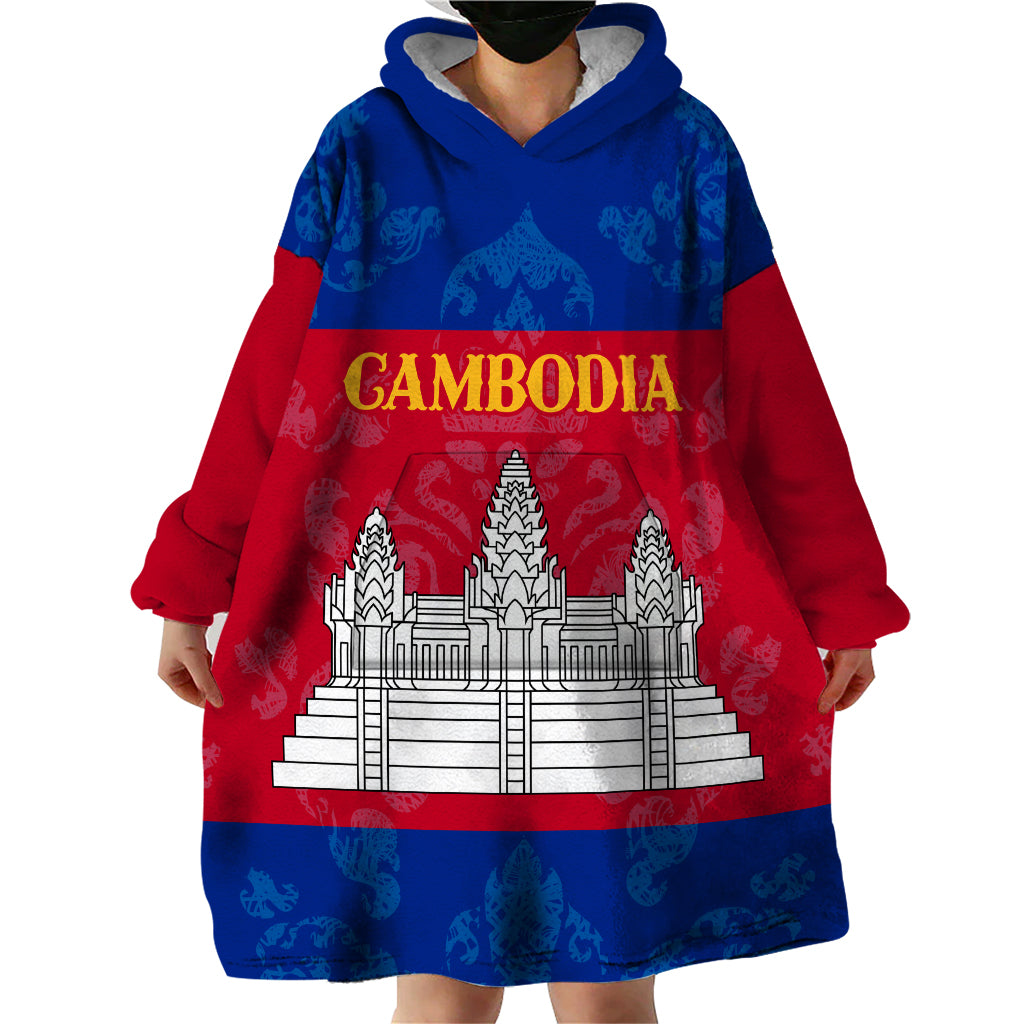 Personalised Cambodia Wearable Blanket Hoodie With Simple Flag Style - Wonder Print Shop