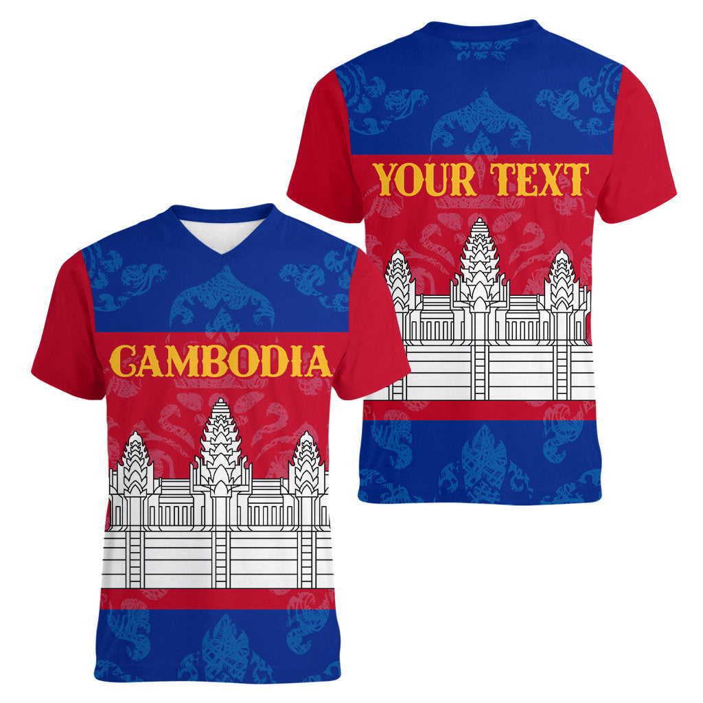 Personalised Cambodia Women V Neck T Shirt With Simple Flag Style - Wonder Print Shop