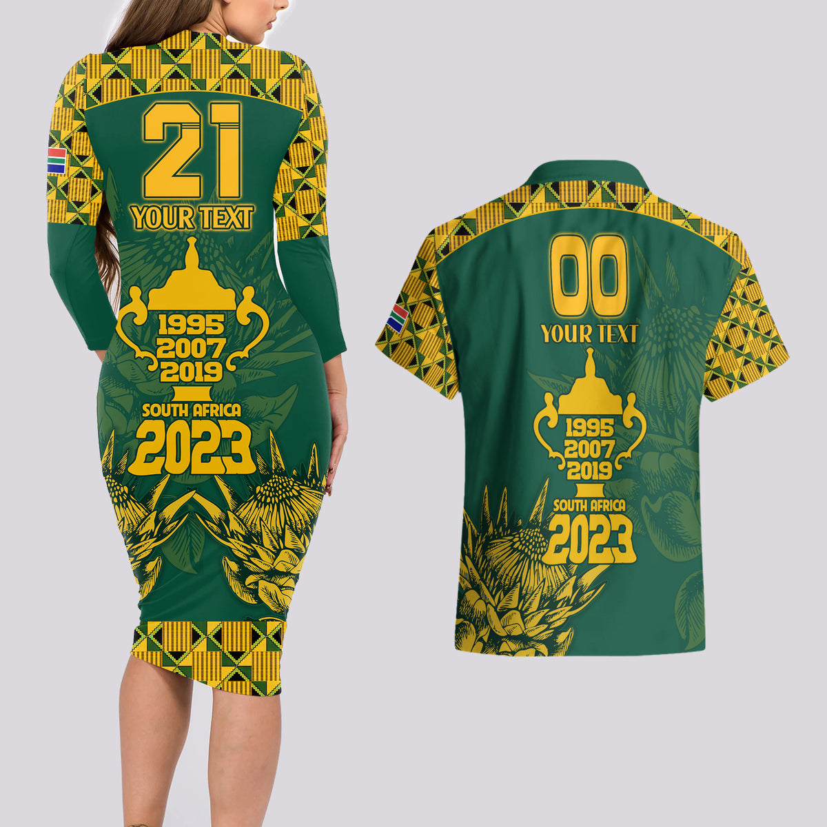 Custom South Africa Rugby Couples Matching Long Sleeve Bodycon Dress and Hawaiian Shirt Springboks Proud The Champions No2 LT9 - Wonder Print Shop