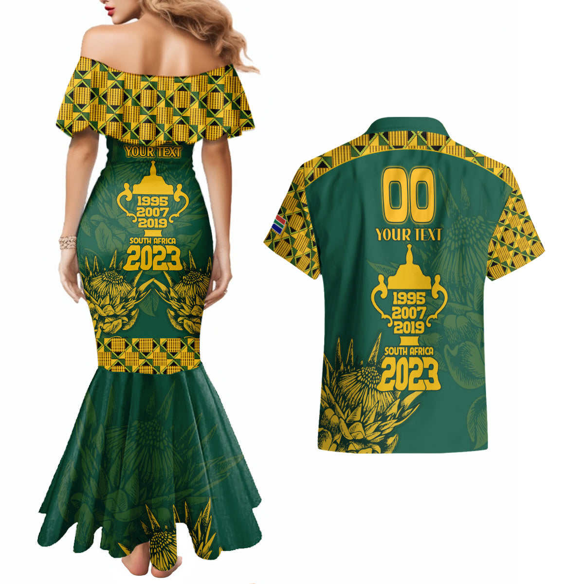 Custom South Africa Rugby Couples Matching Mermaid Dress and Hawaiian Shirt Springboks Proud The Champions No2 LT9 - Wonder Print Shop