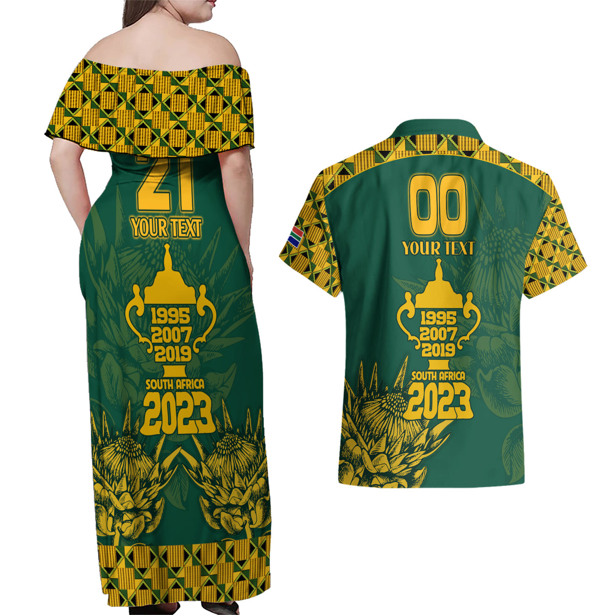 Custom South Africa Rugby Couples Matching Off Shoulder Maxi Dress and Hawaiian Shirt Springboks Proud The Champions No2 LT9 - Wonder Print Shop