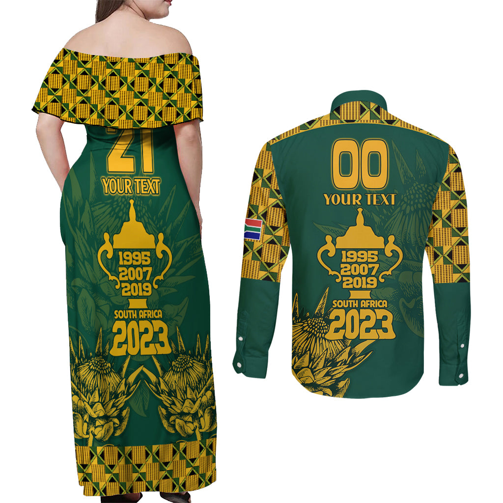 Custom South Africa Rugby Couples Matching Off Shoulder Maxi Dress and Long Sleeve Button Shirt Springboks Proud The Champions No2 LT9 - Wonder Print Shop