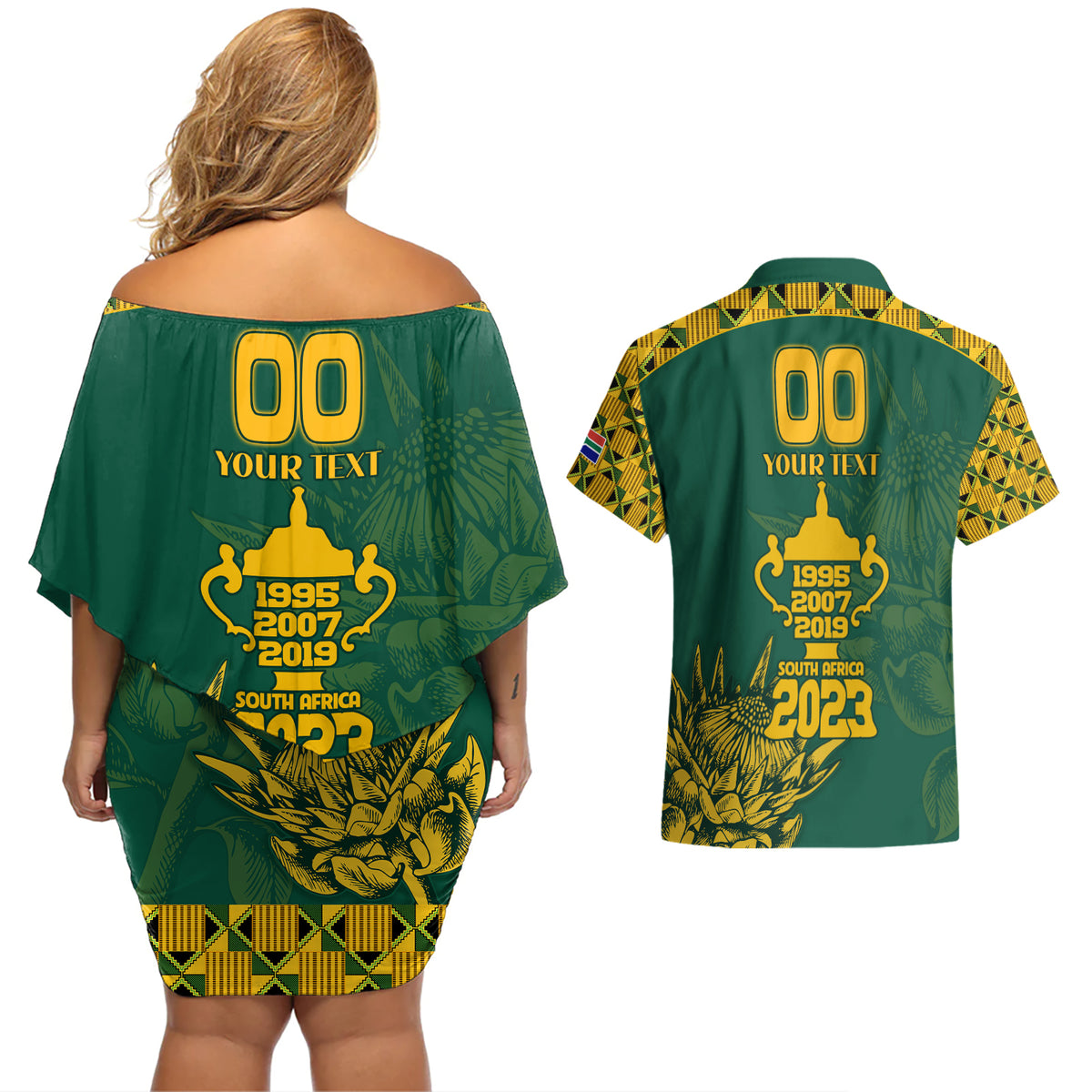 Custom South Africa Rugby Couples Matching Off Shoulder Short Dress and Hawaiian Shirt Springboks Proud The Champions No2 LT9 - Wonder Print Shop