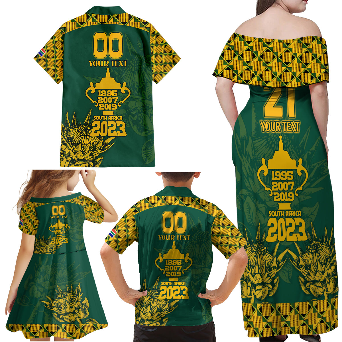 Custom South Africa Rugby Family Matching Off Shoulder Maxi Dress and Hawaiian Shirt Springboks Proud The Champions No2 LT9 - Wonder Print Shop
