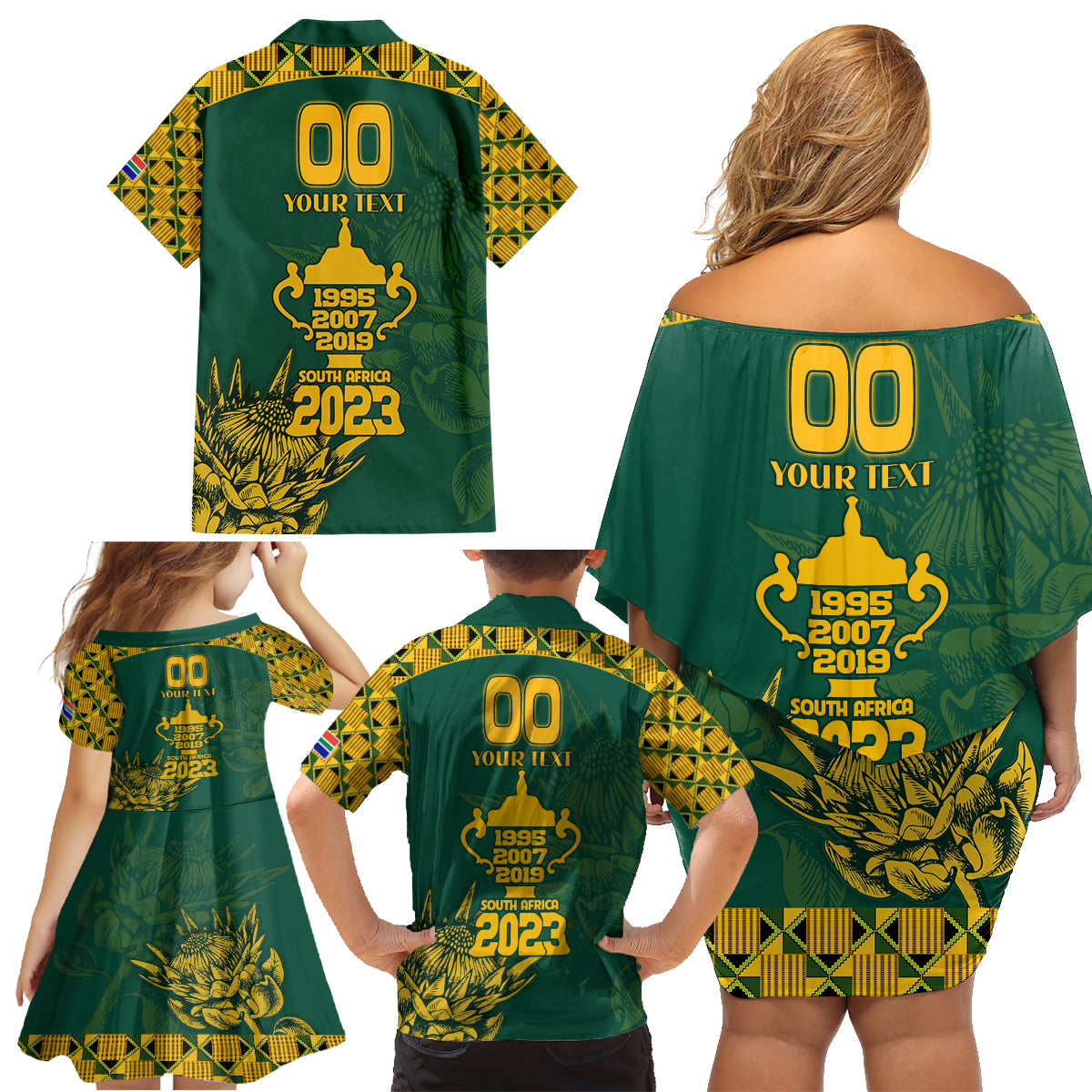 Custom South Africa Rugby Family Matching Off Shoulder Short Dress and Hawaiian Shirt Springboks Proud The Champions No2 LT9 - Wonder Print Shop