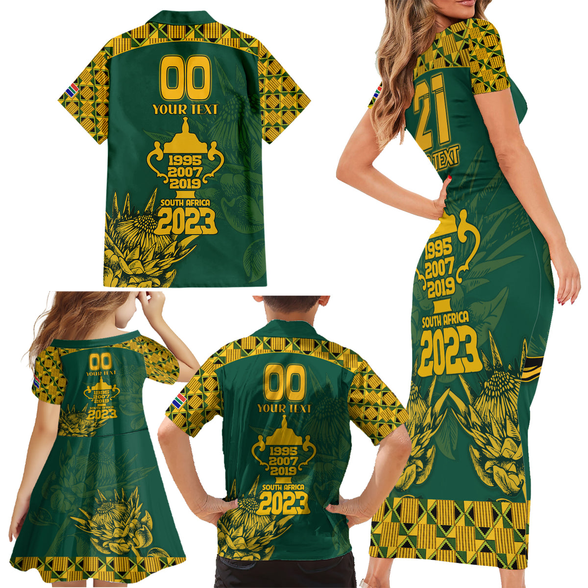Custom South Africa Rugby Family Matching Short Sleeve Bodycon Dress and Hawaiian Shirt Springboks Proud The Champions No2 - Wonder Print Shop