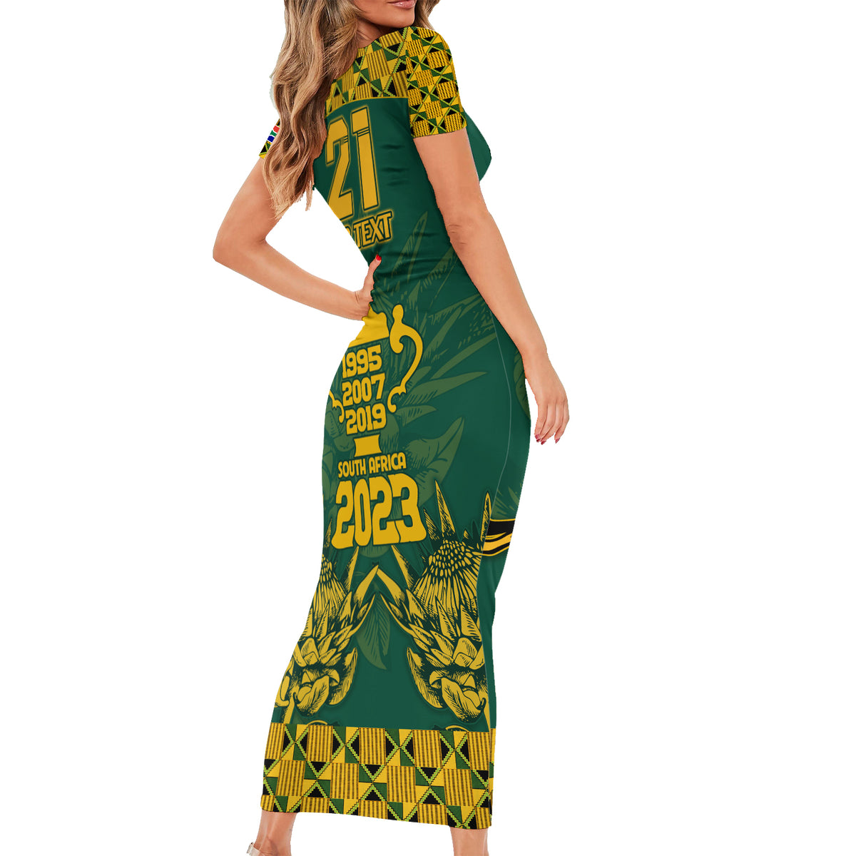 Custom South Africa Rugby Family Matching Short Sleeve Bodycon Dress and Hawaiian Shirt Springboks Proud The Champions No2 - Wonder Print Shop