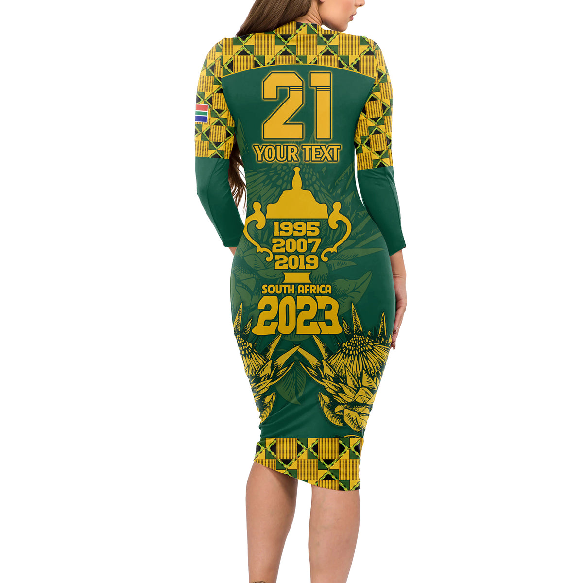 Custom South Africa Rugby Long Sleeve Bodycon Dress Springboks Proud The Champions No2 - Wonder Print Shop