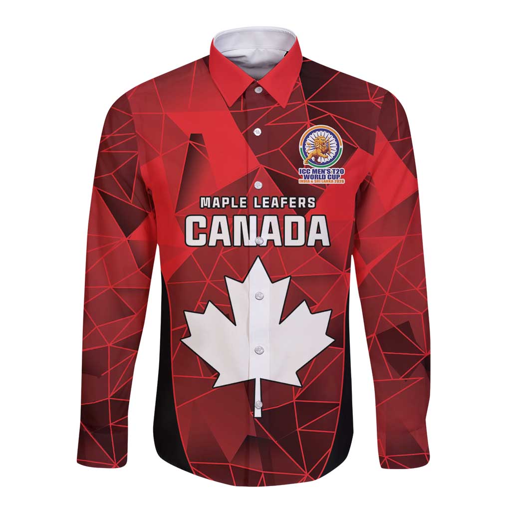 Custom Canada Cricket Spirit 2026 Long Sleeve Button Shirt World T20 Edition - Wonder Print Shop
