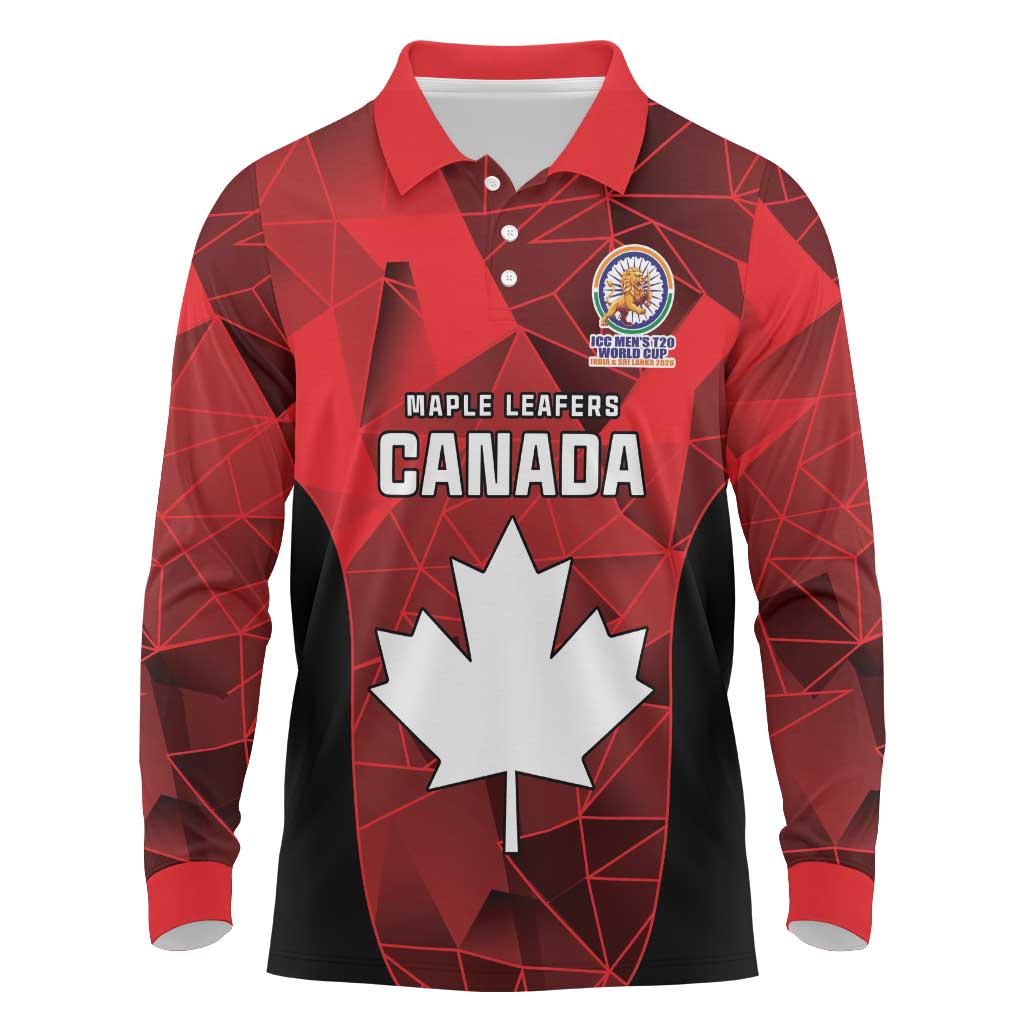 Custom Canada Cricket Spirit 2026 Long Sleeve Polo Shirt World T20 Edition - Wonder Print Shop