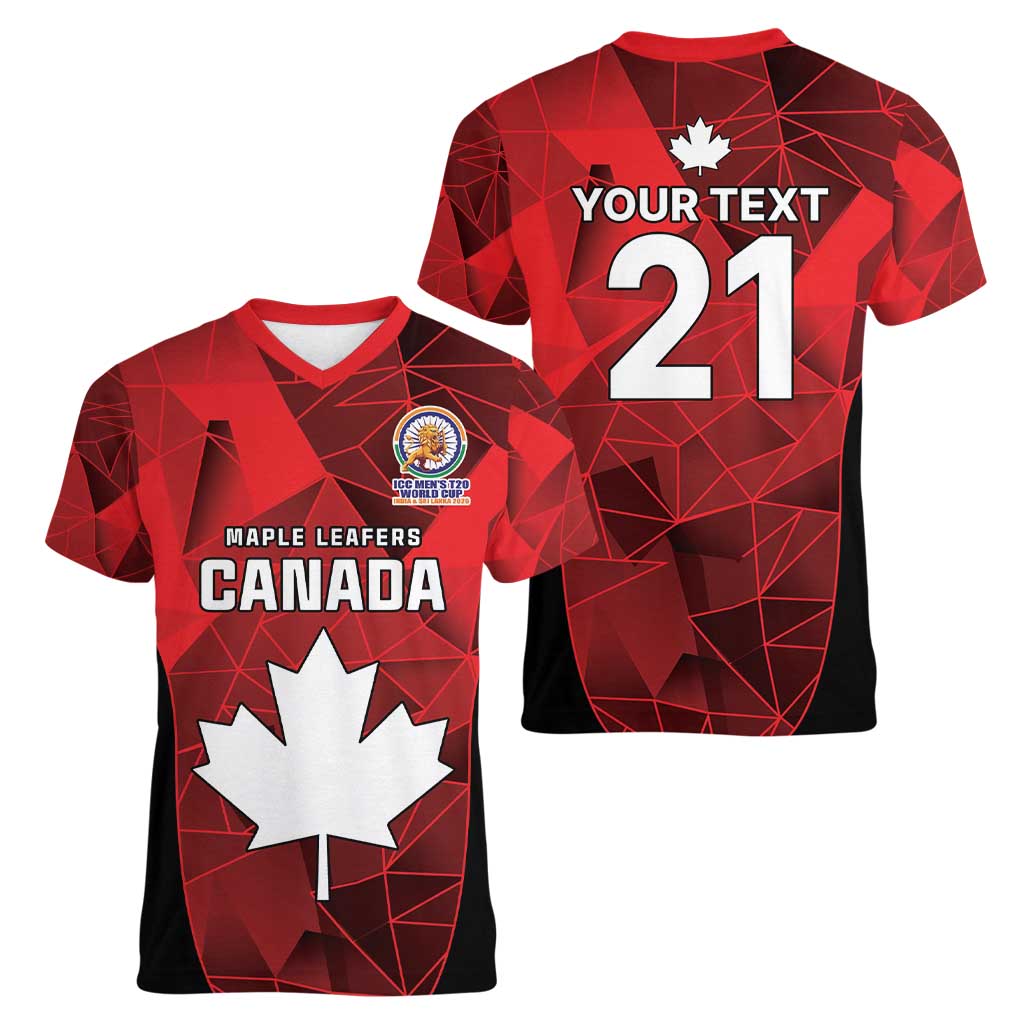 Custom Canada Cricket Spirit 2026 Women V-Neck T-Shirt World T20 Edition - Wonder Print Shop