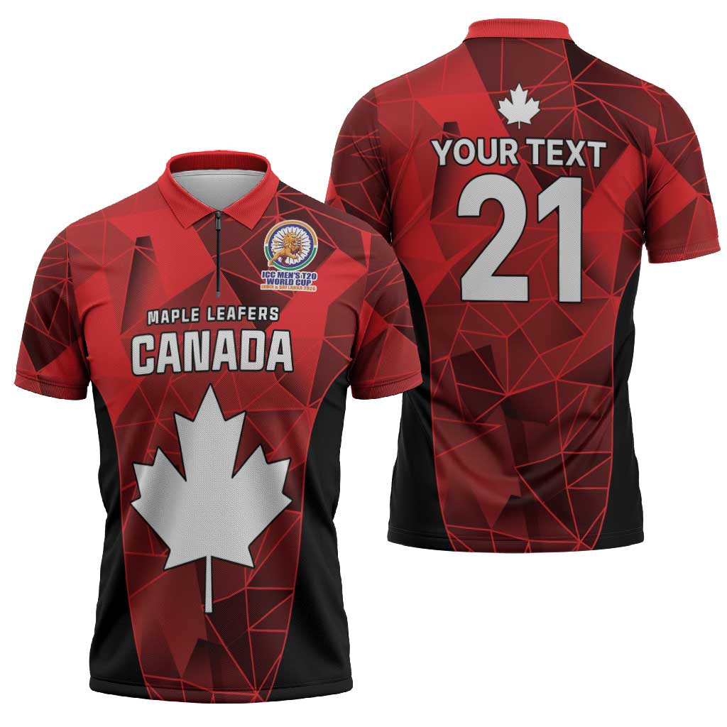 Custom Canada Cricket Spirit 2026 Zipper Polo Shirt World T20 Edition - Wonder Print Shop