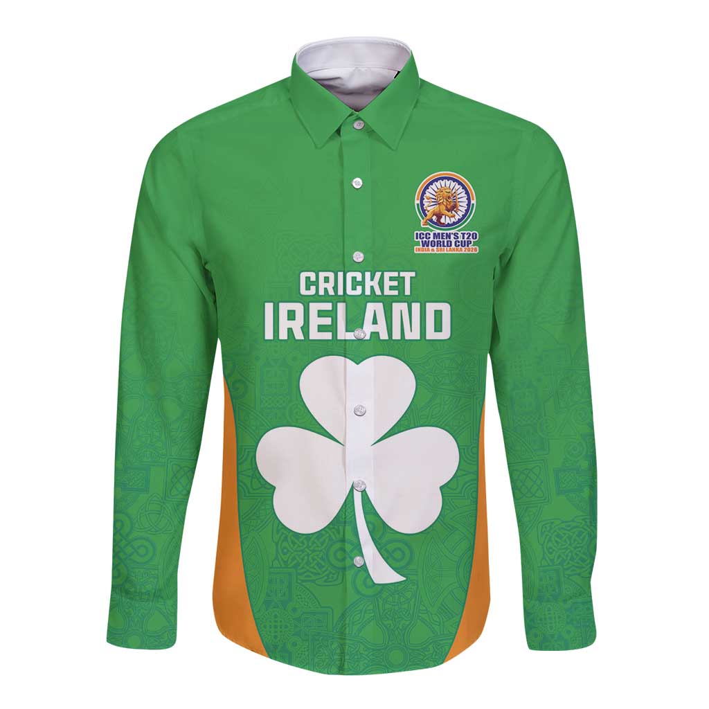 Custom Ireland Cricket Spirit 2026 Long Sleeve Button Shirt World T20 Edition - Wonder Print Shop