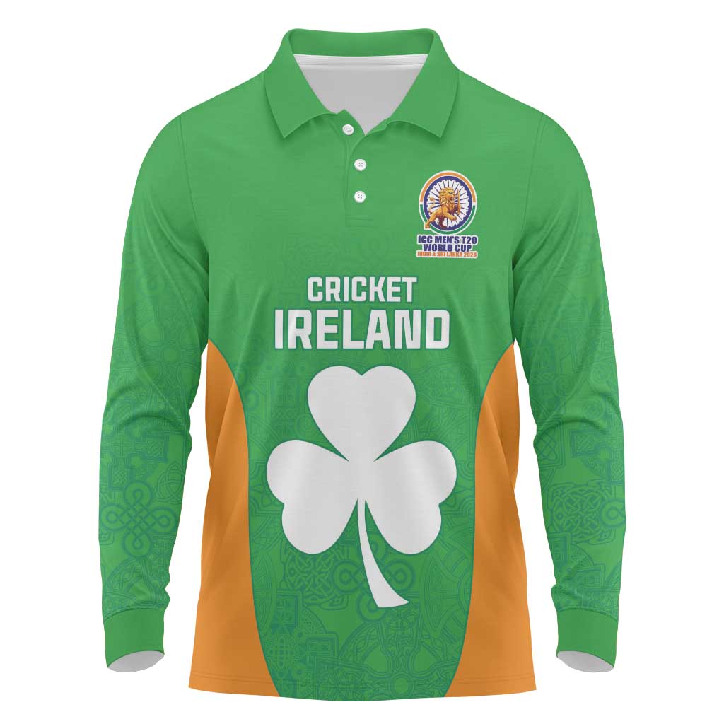 Custom Ireland Cricket Spirit 2026 Long Sleeve Polo Shirt World T20 Edition - Wonder Print Shop