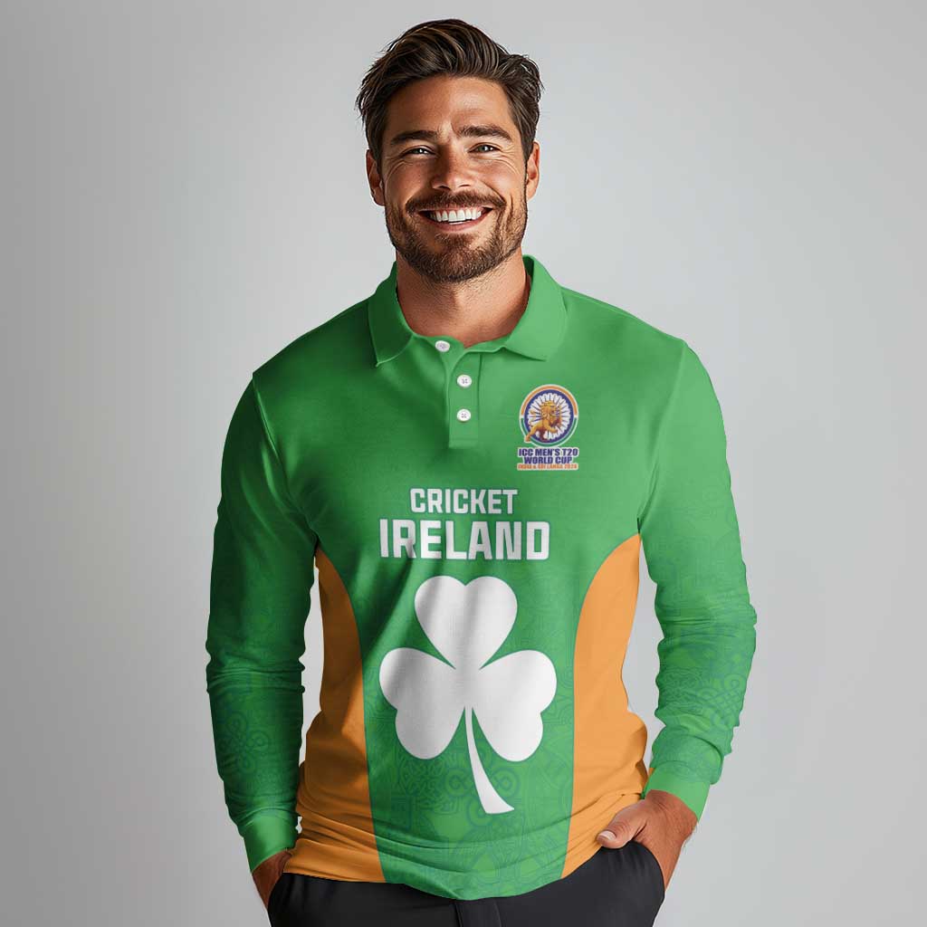Custom Ireland Cricket Spirit 2026 Long Sleeve Polo Shirt World T20 Edition - Wonder Print Shop