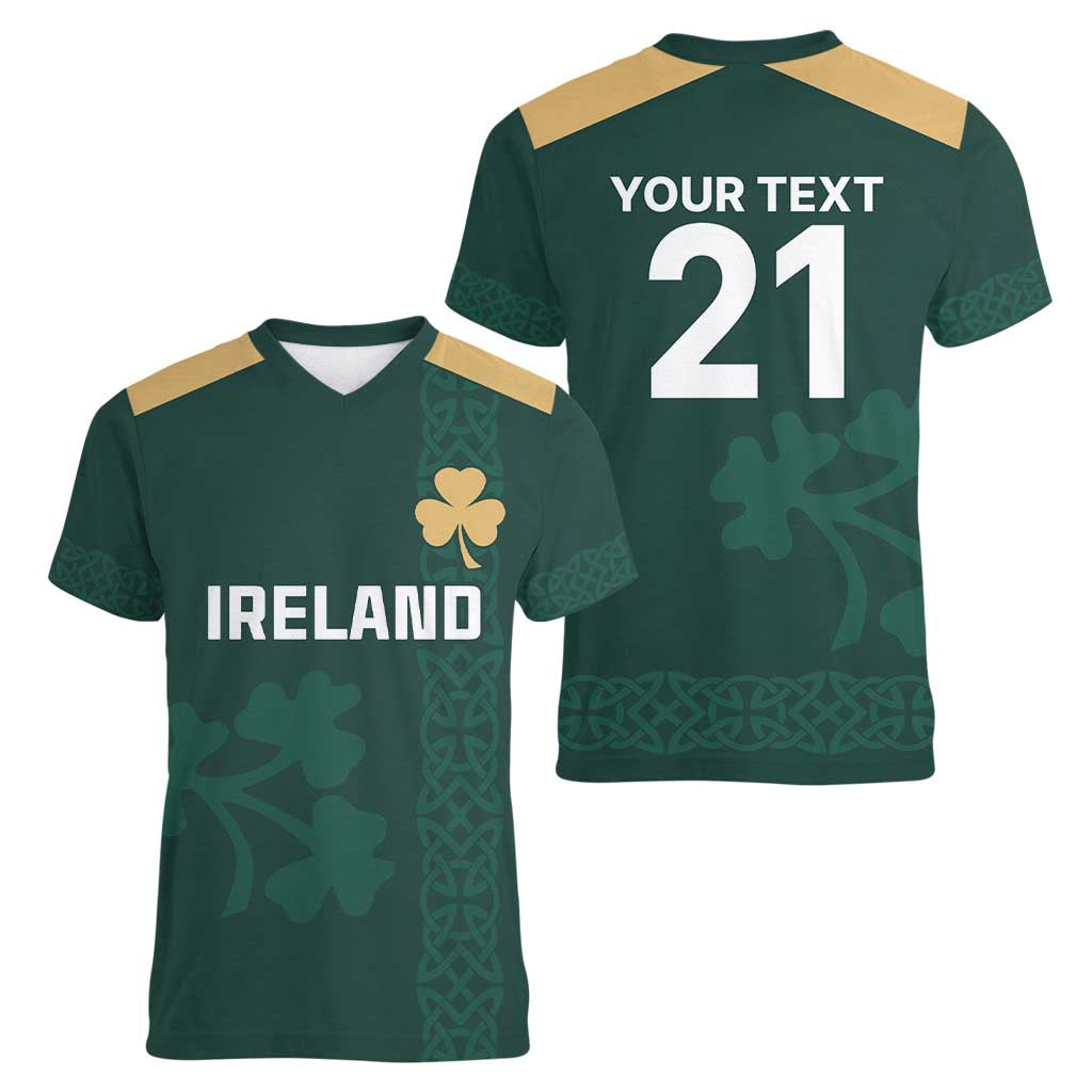 Custom Ireland World Cup Retro 2024 Women V-Neck T-Shirt - Wonder Print Shop