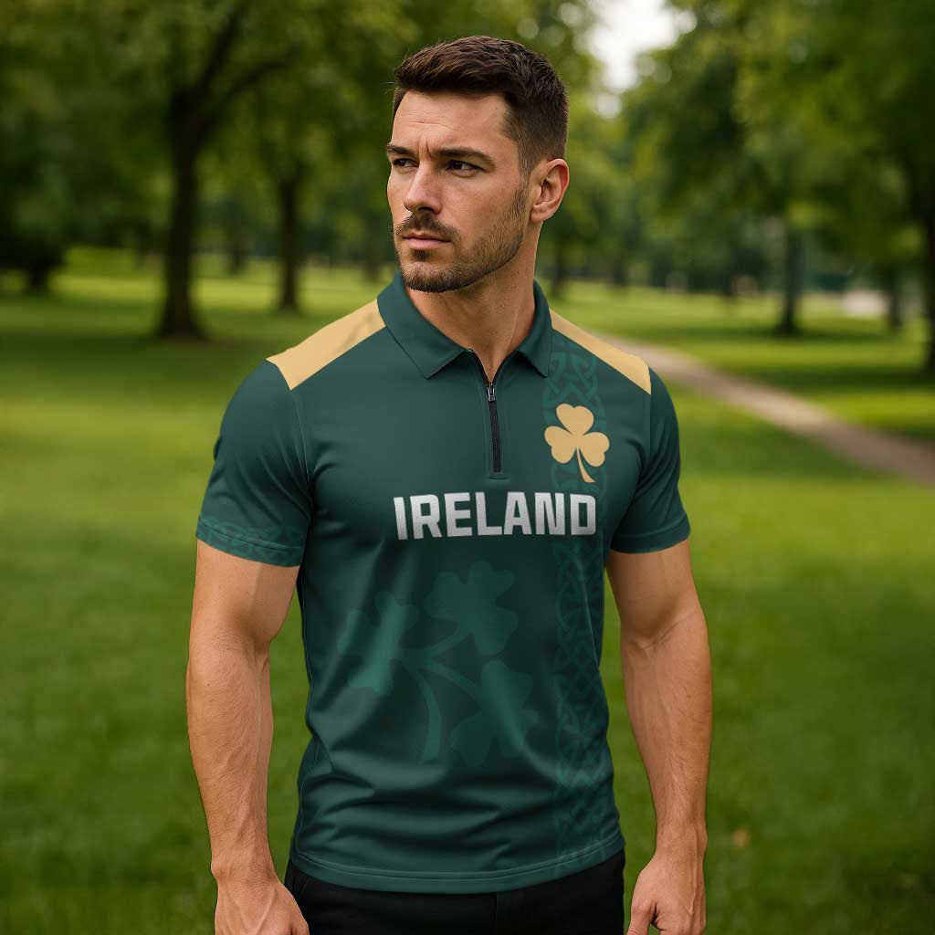 Custom Ireland World Cup Retro 2024 Zipper Polo Shirt - Wonder Print Shop