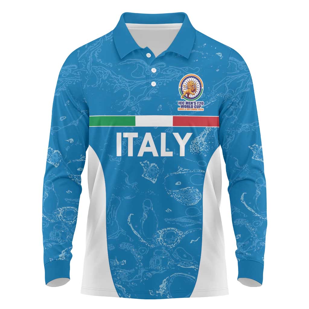 Custom Italy Cricket Spirit 2026 Long Sleeve Polo Shirt World T20 Edition - Wonder Print Shop