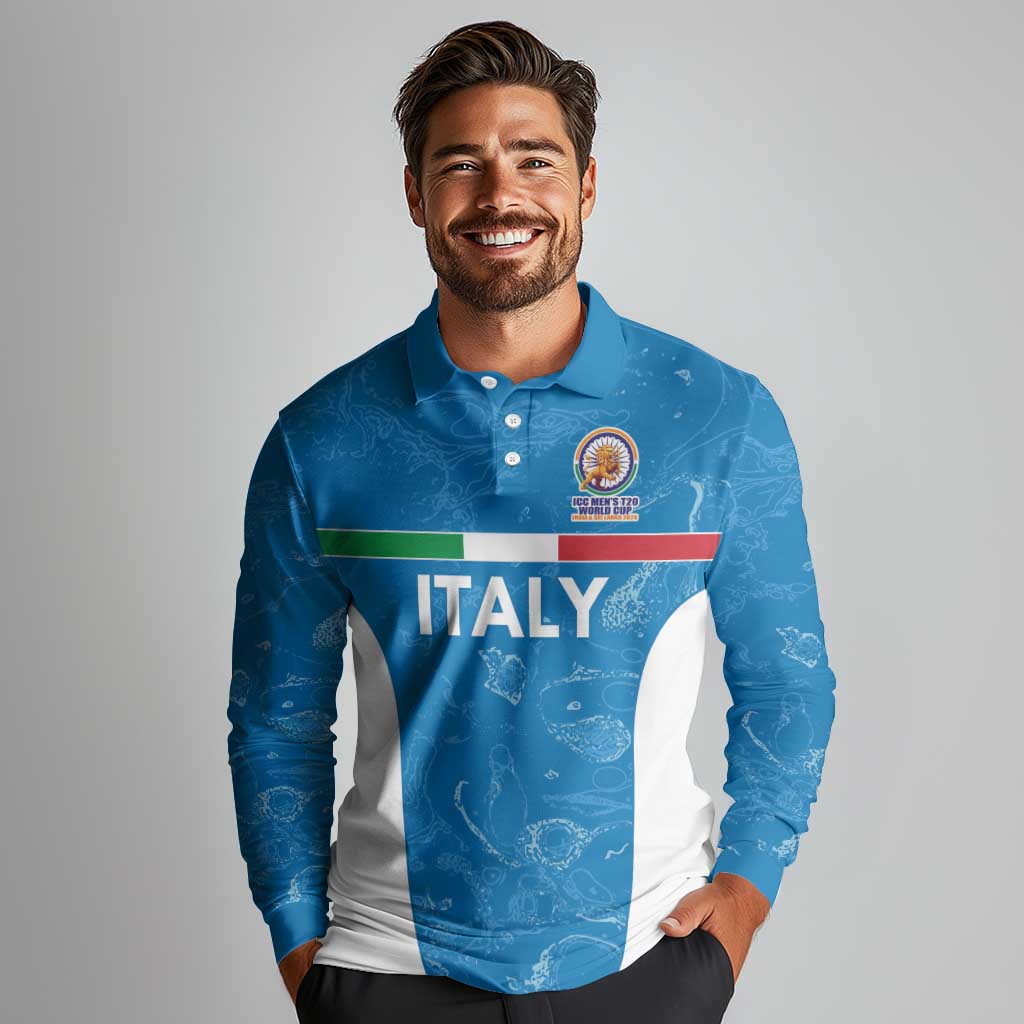 Custom Italy Cricket Spirit 2026 Long Sleeve Polo Shirt World T20 Edition - Wonder Print Shop