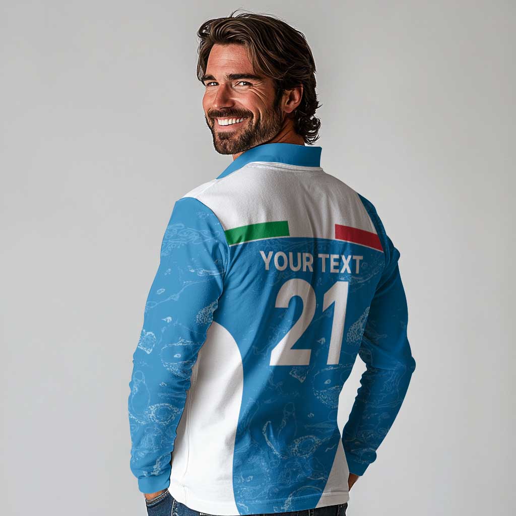 Custom Italy Cricket Spirit 2026 Long Sleeve Polo Shirt World T20 Edition - Wonder Print Shop