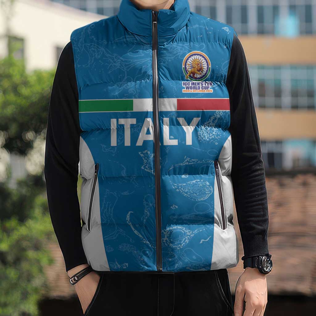 Custom Italy Cricket Spirit 2026 Sleeveless Puffer Jacket World T20 Edition - Wonder Print Shop