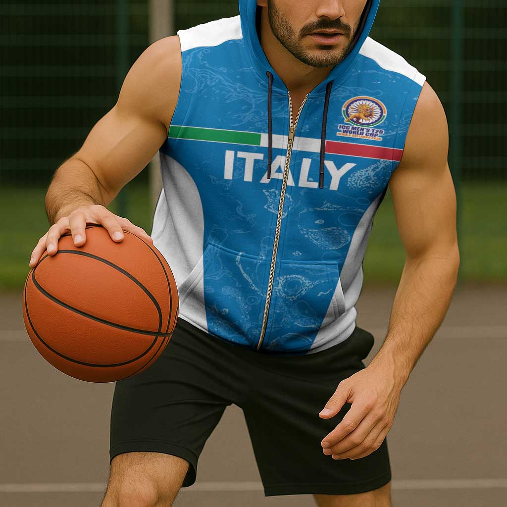 Custom Italy Cricket Spirit 2026 Sleeveless Zip Hoodie World T20 Edition - Wonder Print Shop