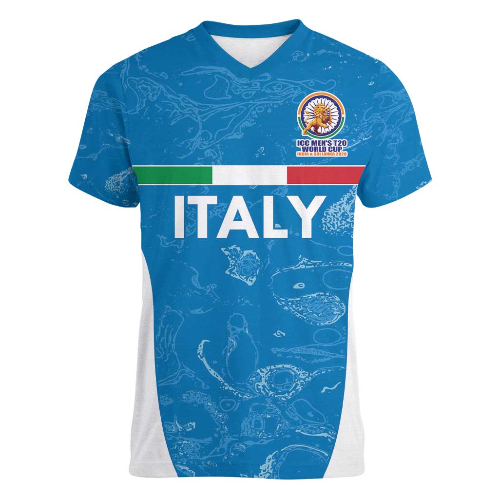 Custom Italy Cricket Spirit 2026 Women V-Neck T-Shirt World T20 Edition - Wonder Print Shop