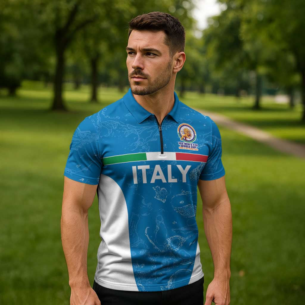 Custom Italy Cricket Spirit 2026 Zipper Polo Shirt World T20 Edition - Wonder Print Shop