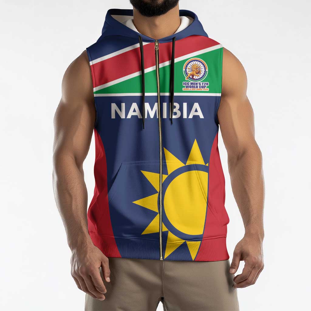 Custom Namibia Cricket Spirit 2026 Sleeveless Zip Hoodie World T20 Edition - Wonder Print Shop