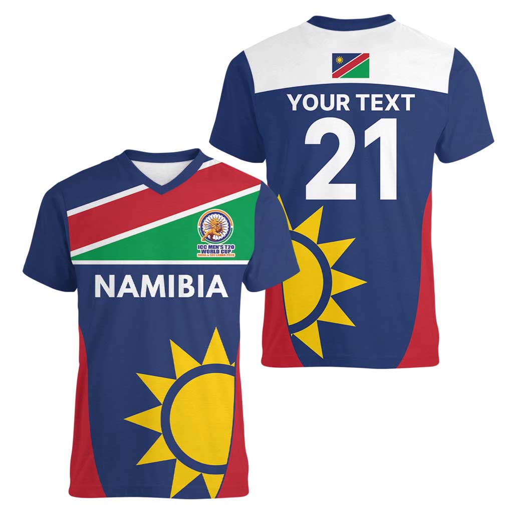 Custom Namibia Cricket Spirit 2026 Women V-Neck T-Shirt World T20 Edition - Wonder Print Shop