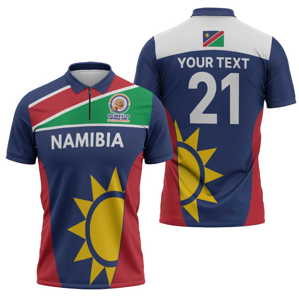Custom Namibia Cricket Spirit 2026 Zipper Polo Shirt World T20 Edition - Wonder Print Shop