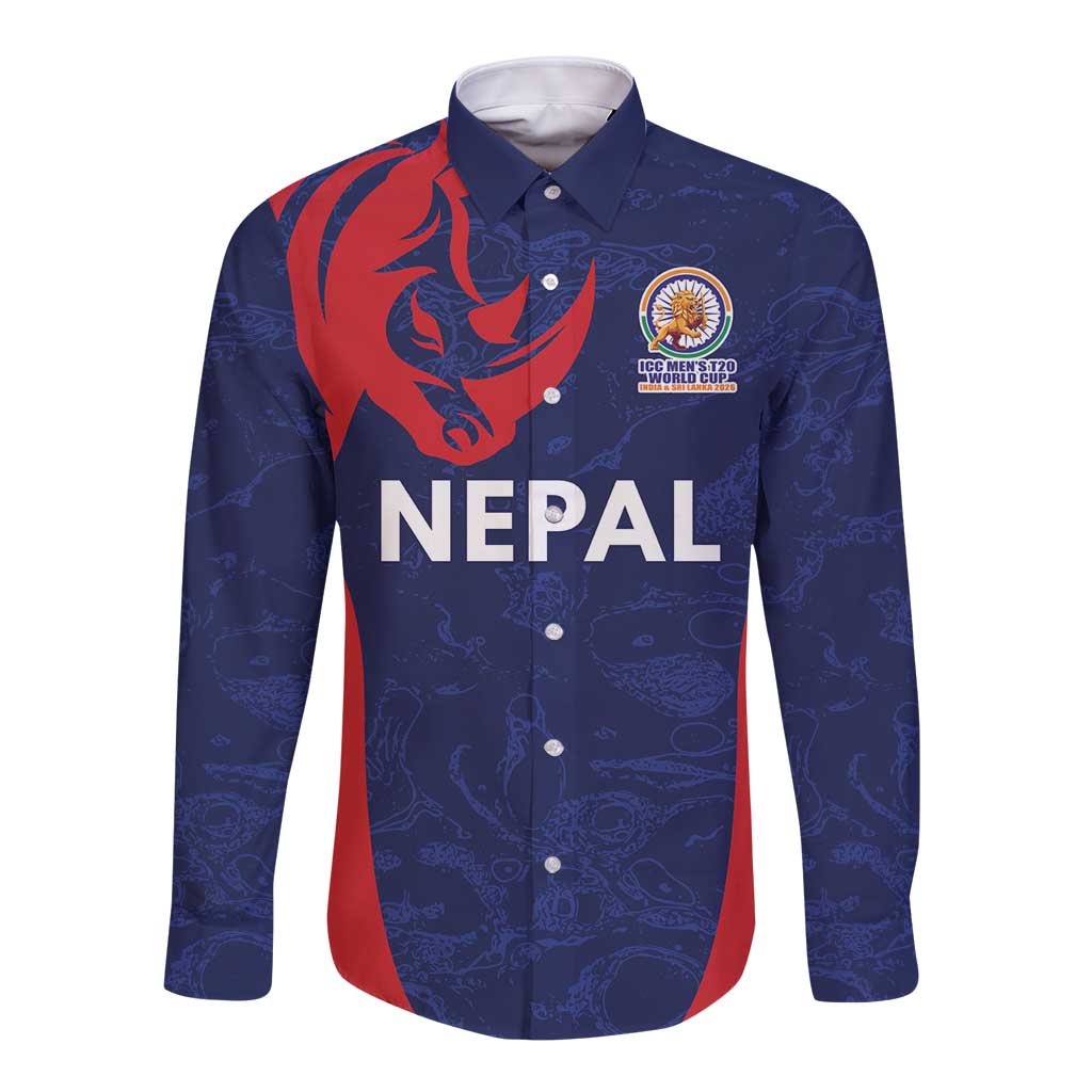 Custom Nepal Cricket Spirit 2026 Long Sleeve Button Shirt World T20 Edition - Wonder Print Shop
