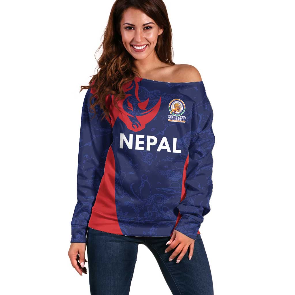 Custom Nepal Cricket Spirit 2026 Off Shoulder Sweater World T20 Edition - Wonder Print Shop