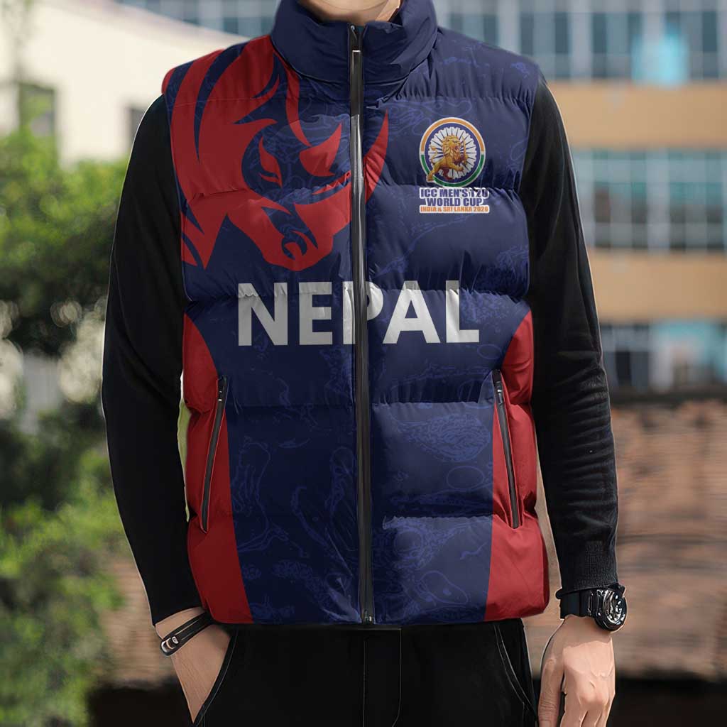 Custom Nepal Cricket Spirit 2026 Sleeveless Puffer Jacket World T20 Edition - Wonder Print Shop