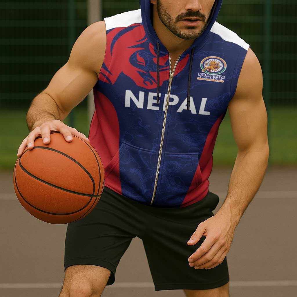 Custom Nepal Cricket Spirit 2026 Sleeveless Zip Hoodie World T20 Edition - Wonder Print Shop