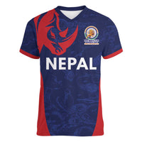 Custom Nepal Cricket Spirit 2026 Women V-Neck T-Shirt World T20 Edition - Wonder Print Shop