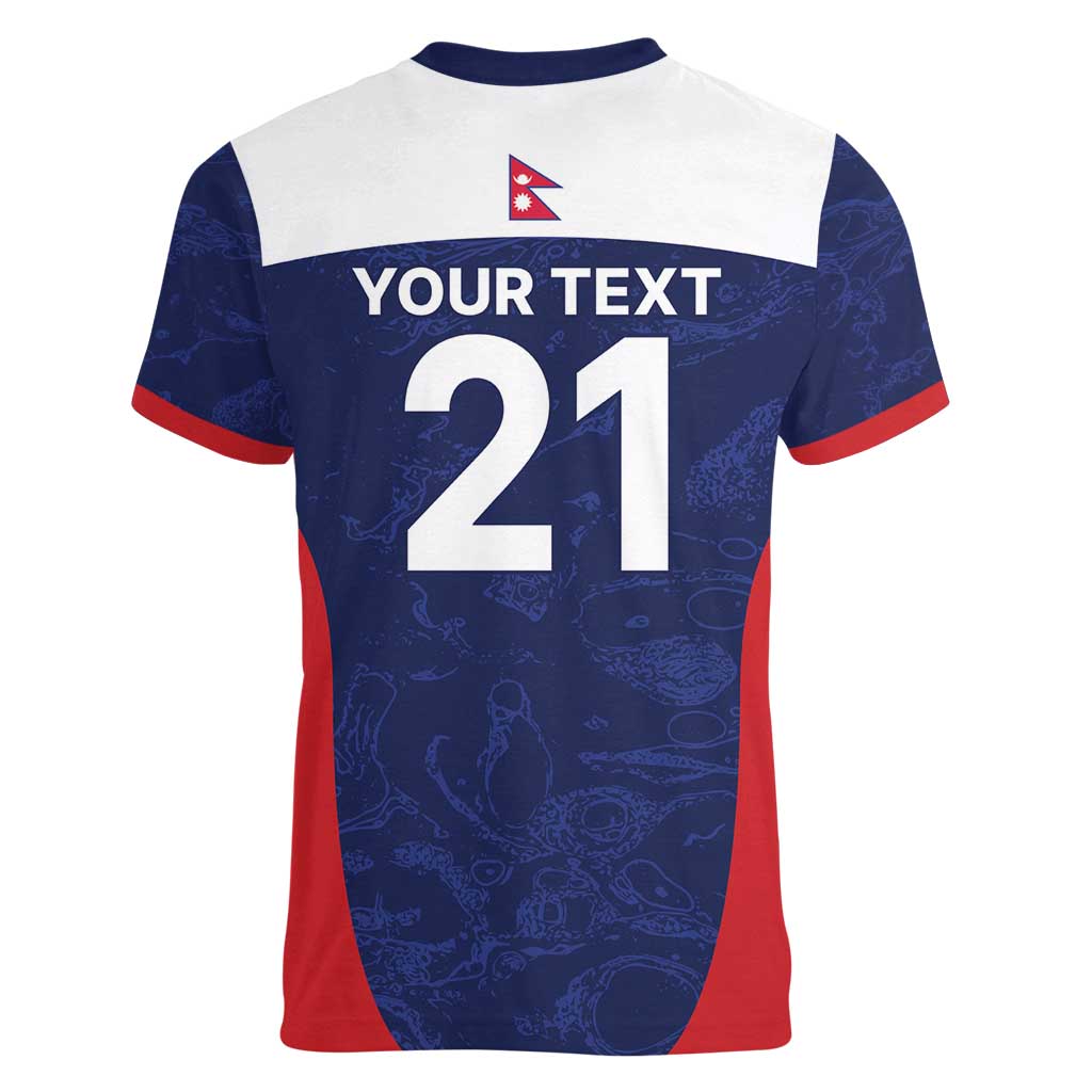 Custom Nepal Cricket Spirit 2026 Women V-Neck T-Shirt World T20 Edition - Wonder Print Shop